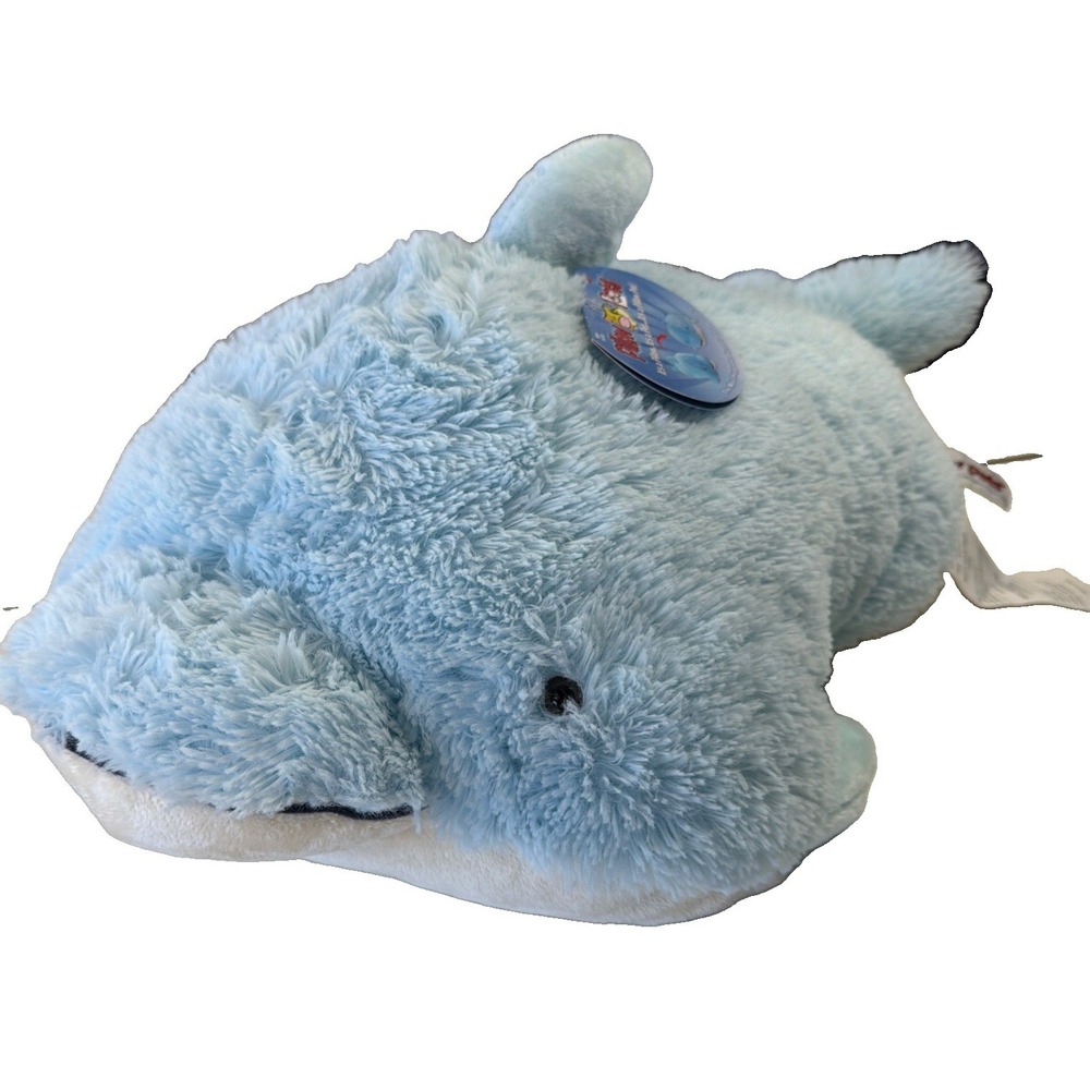 Pillow Pets Blue Squeaky Dolphin 18" Plush Stuffed Animal Blue Whale Fish